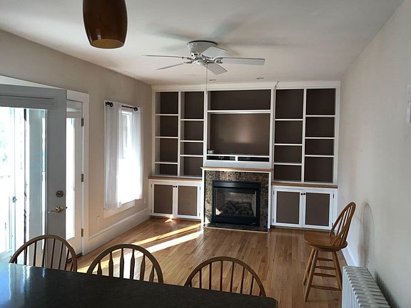 Living room with built in shelves