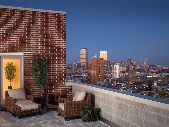 Rooftop deck with skyline view