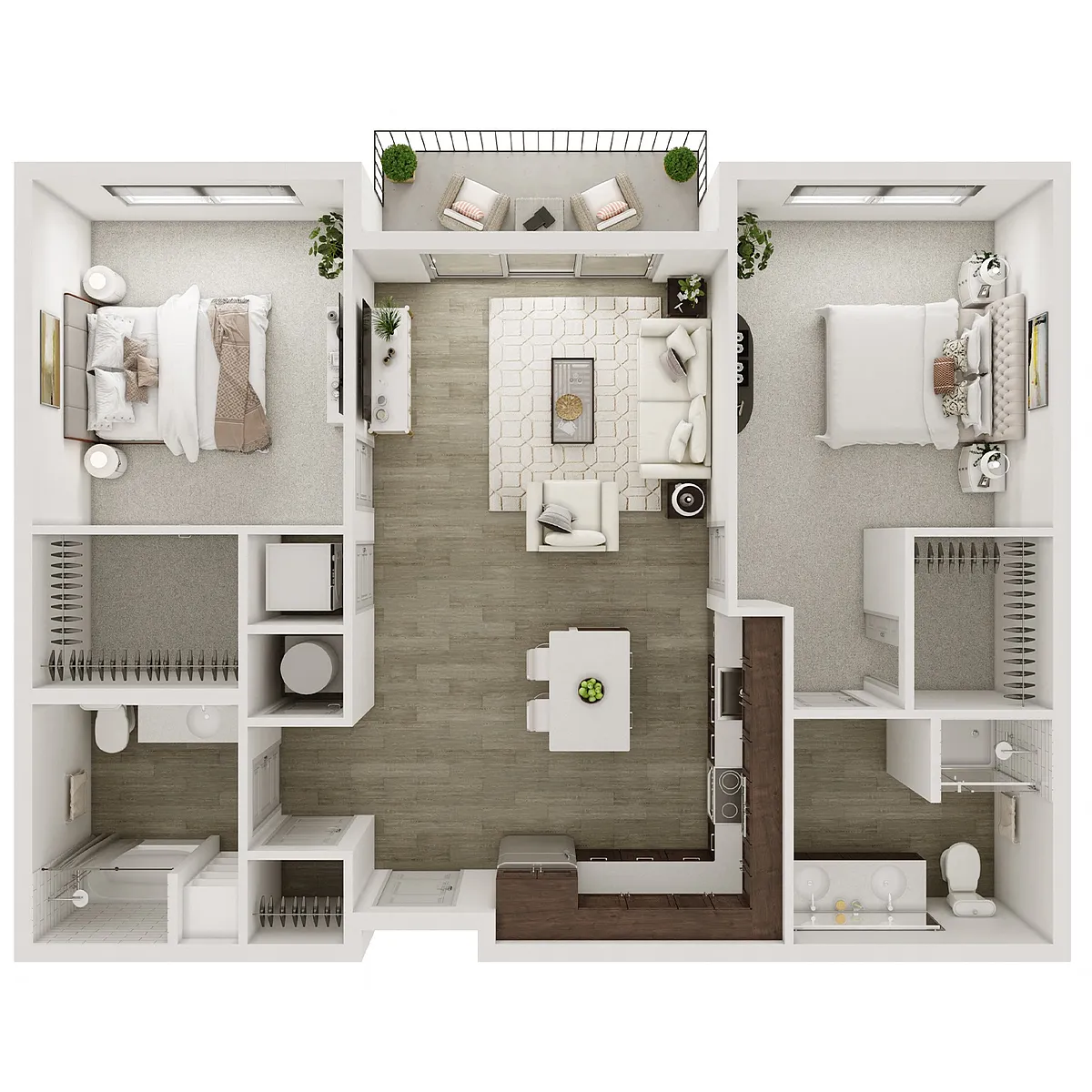 Floor plan 2 Bedroom, 2 Bathroom - 1064 SF