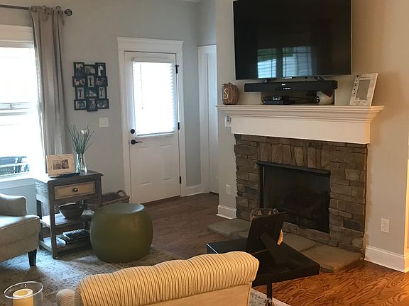 Stacked stone gas fireplace
