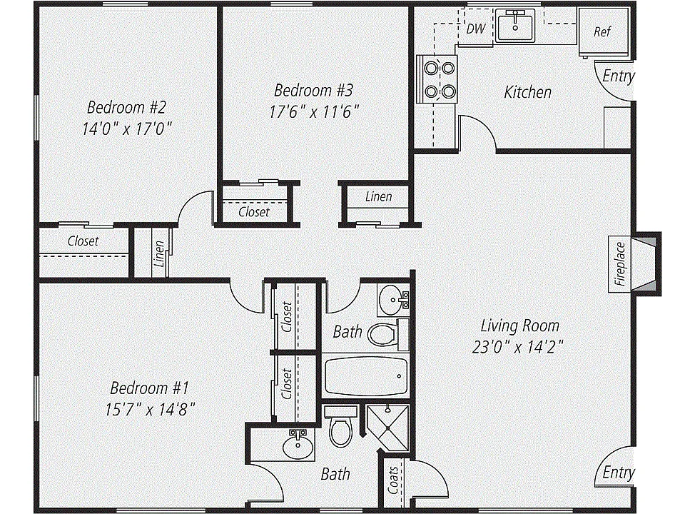 Floor plan 3 Bedroom / 2 Bath