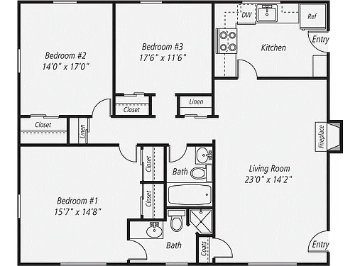 Floor plan 3 Bedroom / 2 Bath