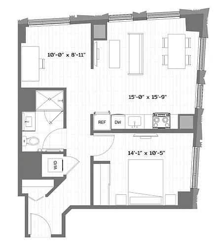 Floor plan 1 Bed/1 Bath Den-T-AD2