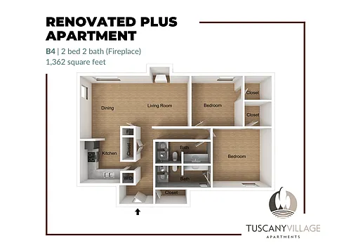 Floor plan B4 Fireplace Renovated Plus