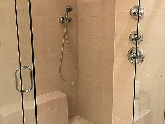 Master shower with rainbird