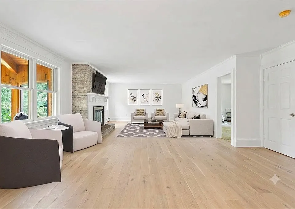 Living room and dining room area