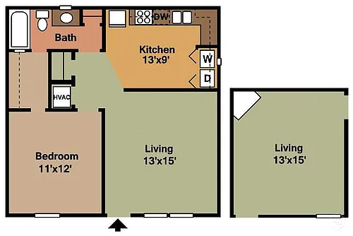 Floor plan 1Bed - 1Bath