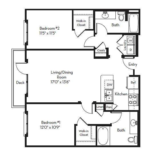 Floor plan 2 Bed 2 Bath Plan C