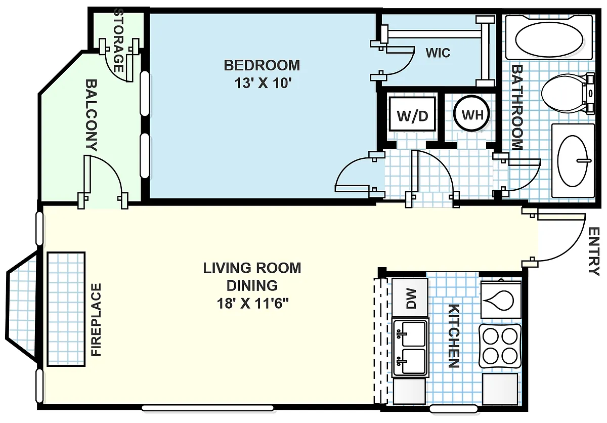 Floor plan 1 bedroom, 1 bathroom