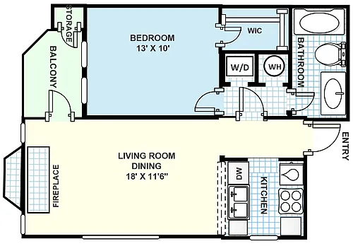 Floor plan 1 bedroom, 1 bathroom