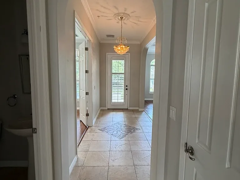 View of the front door from the family room