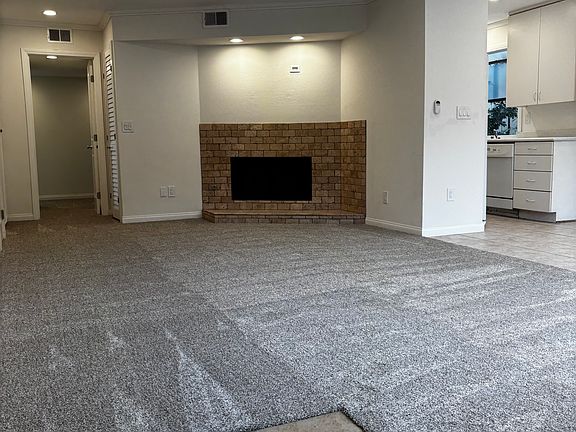 fireplace and view from front door