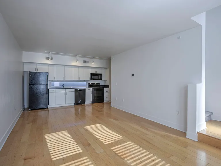 Kitchen view in a townhome at The Sawyer.