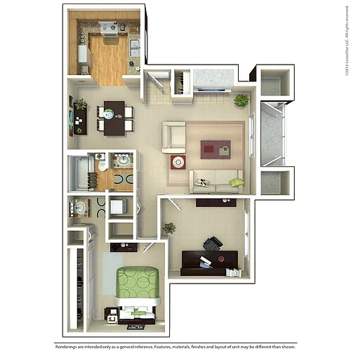 Floor plan 1 Bed 1.25 Bath with Den (Plan C)