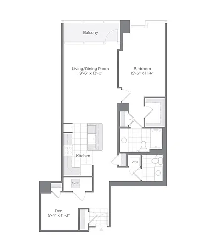 Floor plan 1 Bed - 1 Bath | AD04