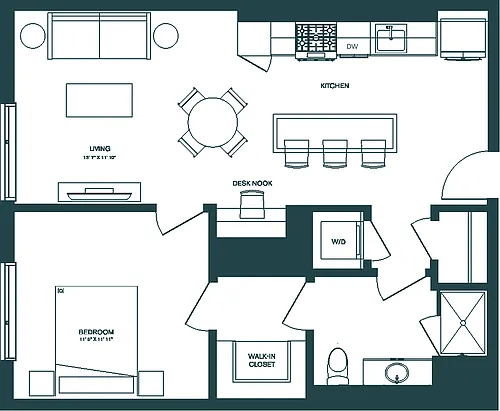 Floor plan 1 Bed/1 Bath-B4