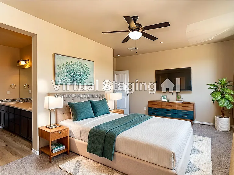 Master bedroom staged