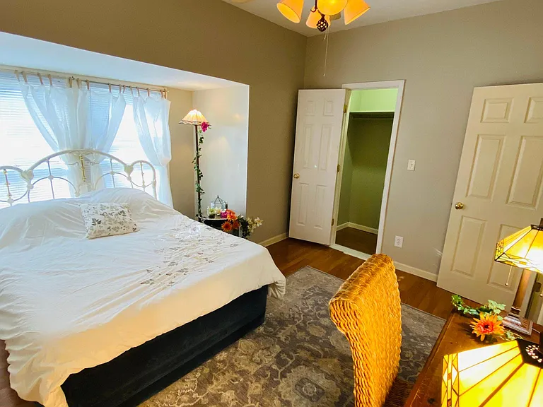 The three Craftsman lights are shown in the Second bedroom. The lights match the Craftsman kitchen chandelier and light. The two table lamps and one-floor lamps are available for tenants to use and listed as furnishings on the lease.