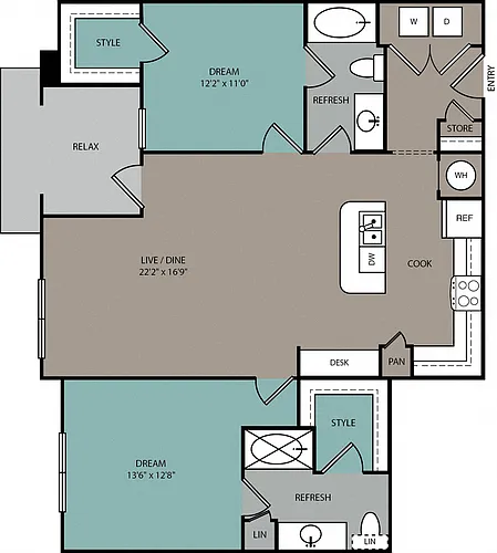 Floor plan B2EU 2B Elevator Apartment