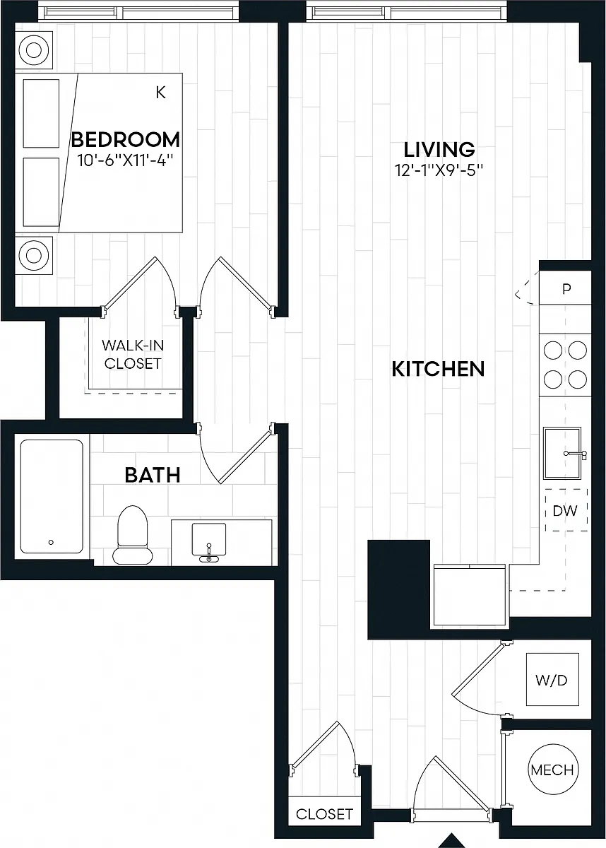 Floor plan 1 Bed/1 Bath-1B2