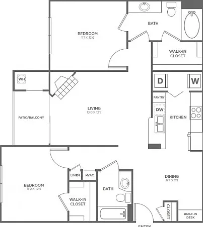 Two Bedroom Two Bath (1073 SF) Two Bedroom Two Bath (1073 SF)