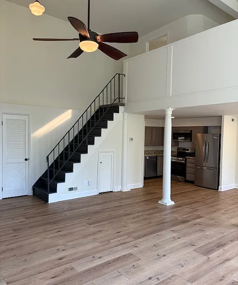 Stairs to loft bedroom and bathroom