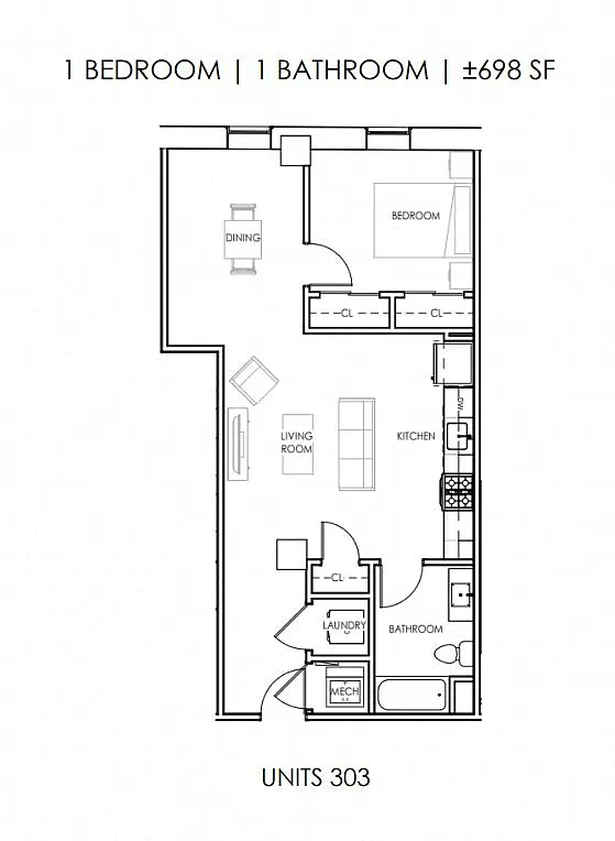 Floor plan One Bedroom One Bath Deluxe