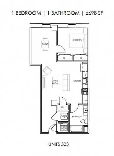 Floor plan One Bedroom One Bath Deluxe