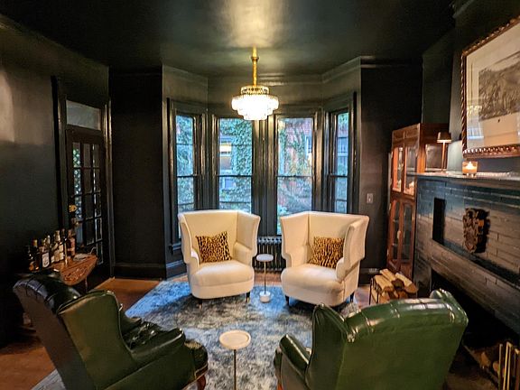 lounge with working fireplace