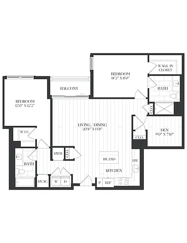Floor plan 2 Bed/ 2 Bath Den-2D-2-The Barrett