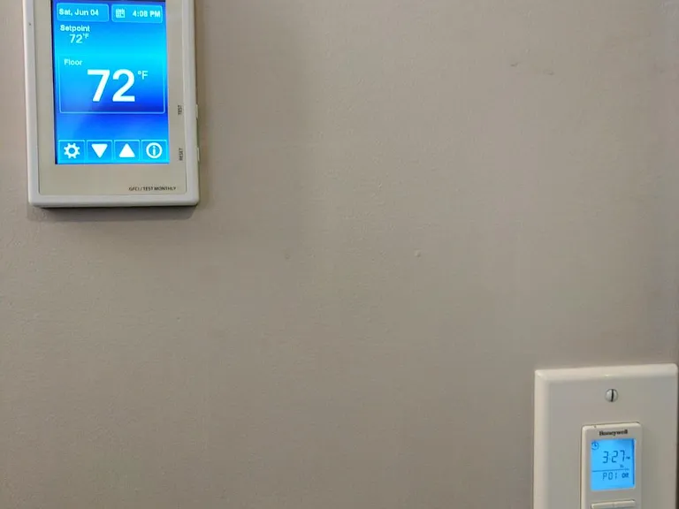 Master Bath: Heated floor controls & heated fogless mirror c