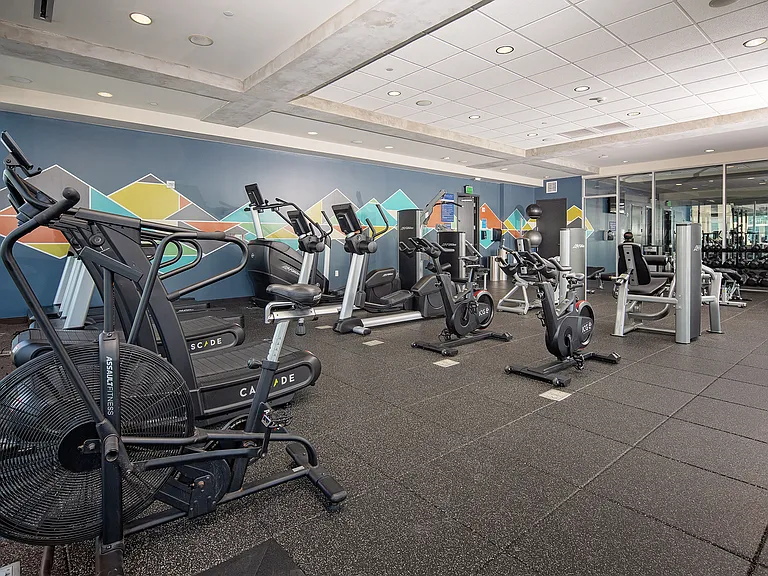 Rooftop fitness center with ample strength and weight equipment