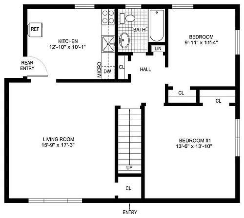 Floor plan Two Bedroom - Downstairs