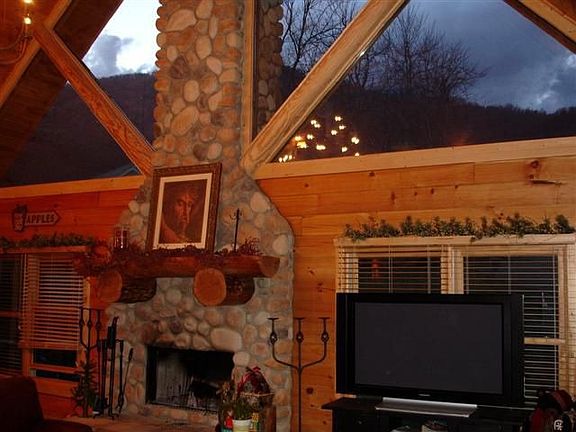 Massive stone fireplace