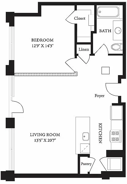 Floor plan LS-N One Bedroom, One Bathroom