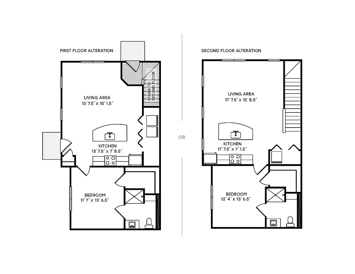 Floor plan 1x1 Bentley Flat V2 - Renovated
