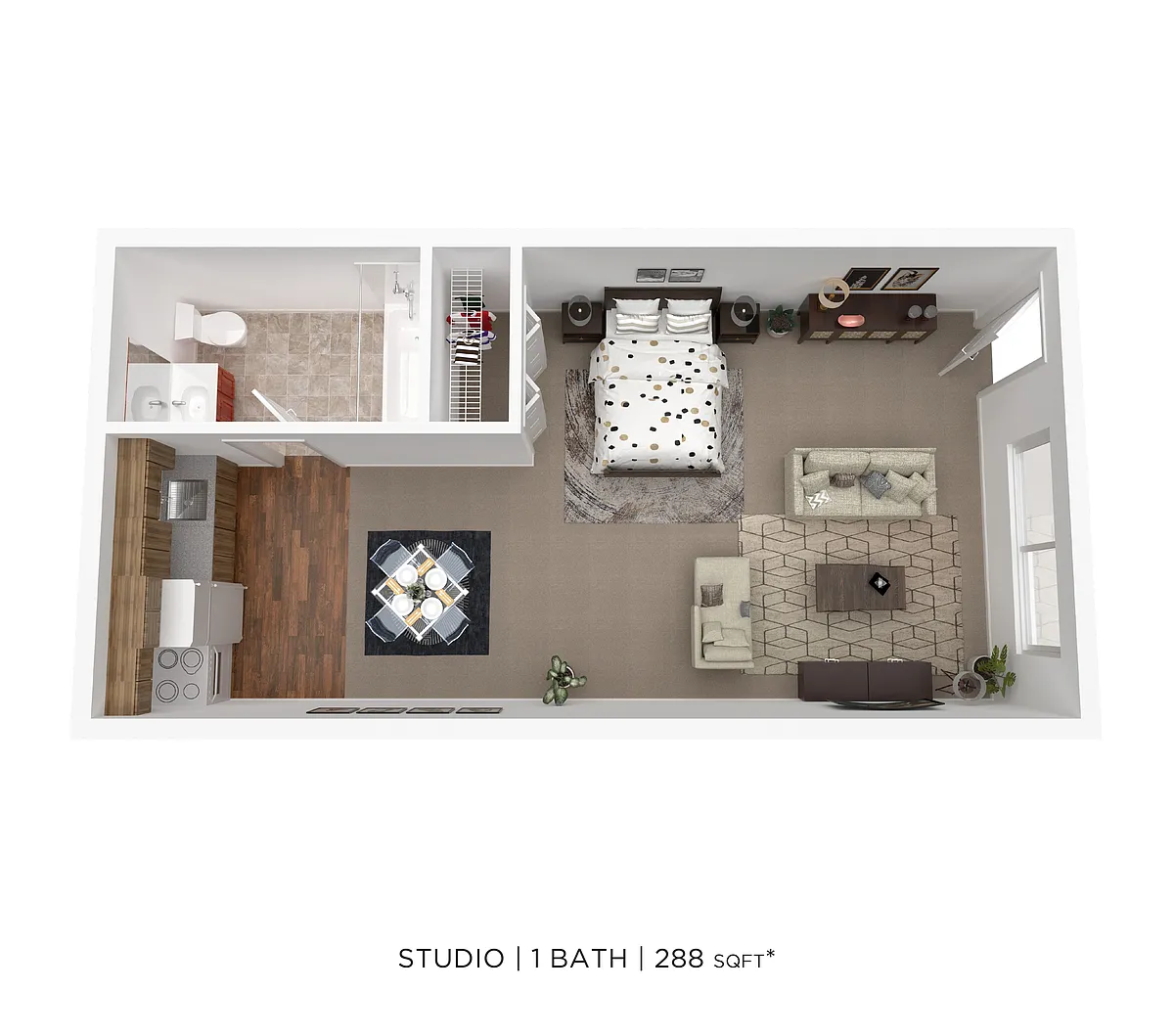 Floor plan Studio One Bath Open