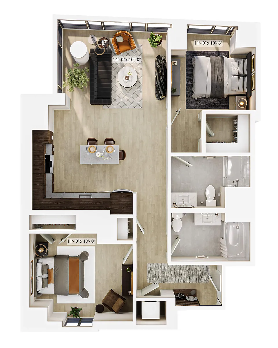 Floor plan 2 Bed/2 Bath-B5