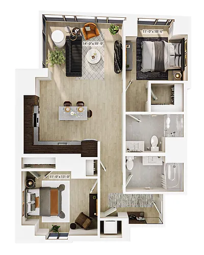 Floor plan 2 Bed/2 Bath-B5