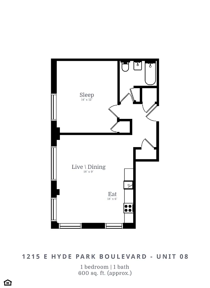 Floor plan 1 Bed | 1 Bath (B3)