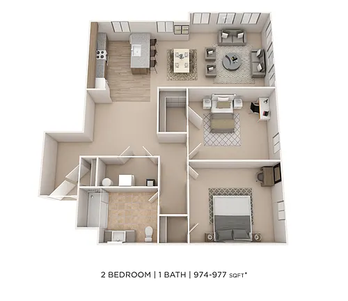 Floor plan Two Bedroom- 974 sqft