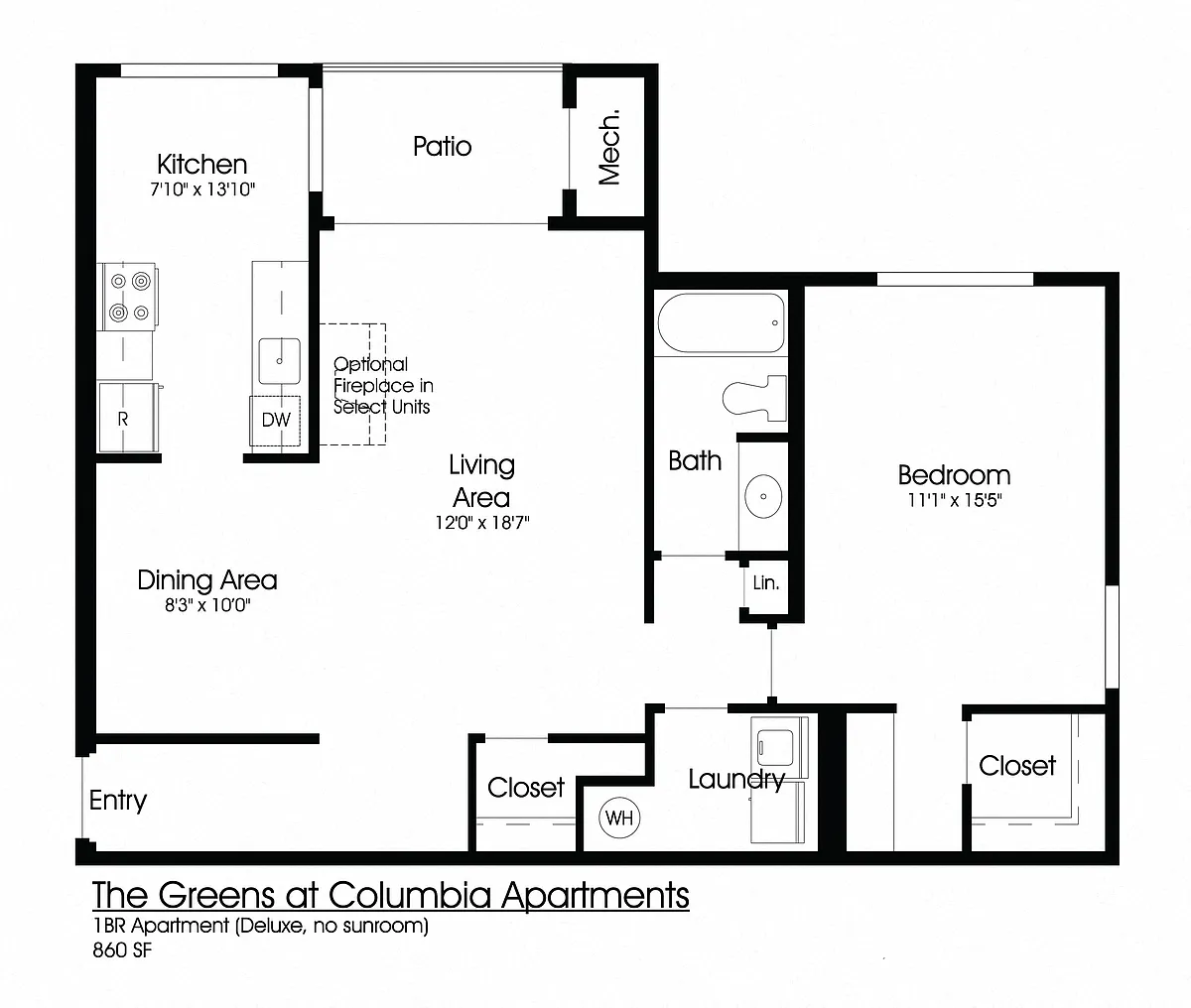 Floor plan 1BR 1BA (860sf)