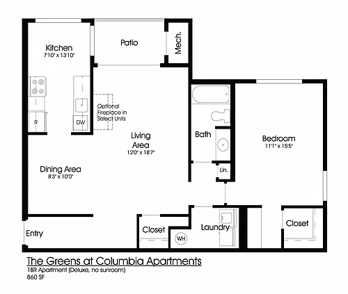 Floor plan 1BR 1BA (860sf)