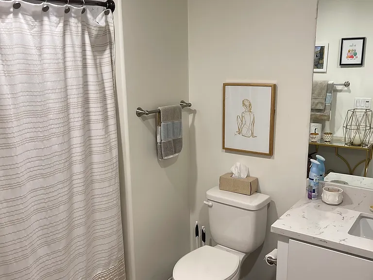 Second bathroom bath/shower, sink, toilet