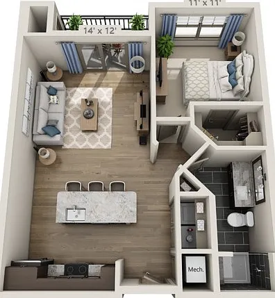 Floor plans are artist's rendering. All dimensions are approximate. Actual product and specifications may vary in dimension or detail. Not all features are available in every apartment. Prices and availability are subject to change. Floor plans are artist