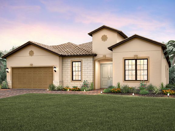The Stonewater, a one-story family home with loft option and a 2 car garage, shown with Home Exterio