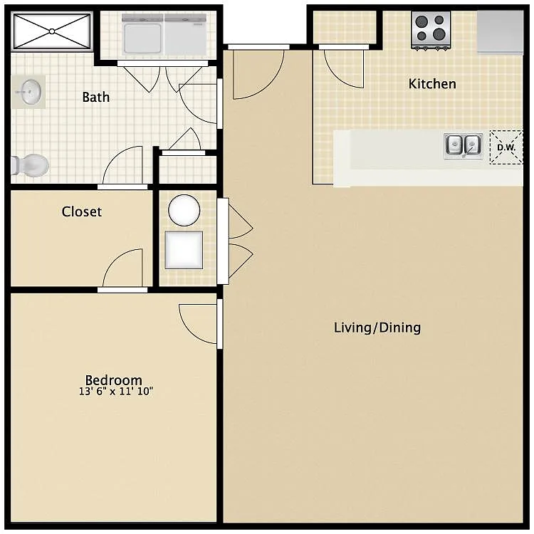 Floor plan South: 1 Bedroom Affordable (Waistlist)