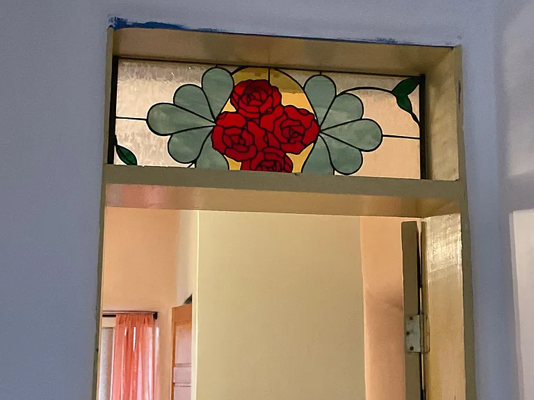 Stained glass in clerestory into master bedroom custom made