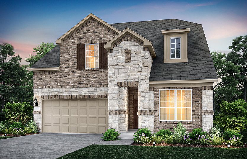 The Riverdale, a two-story home with 2-car garage, shown as Home Exterior D
