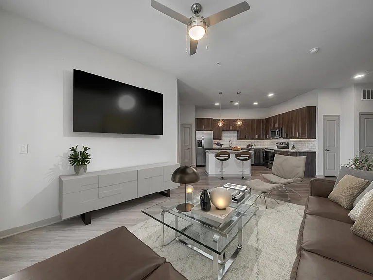 Open living space and kitchen